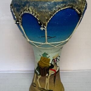 Vintage Hand Painted Ceramic/Clay Hide Primitive Decorative Finger Drum LIBYR